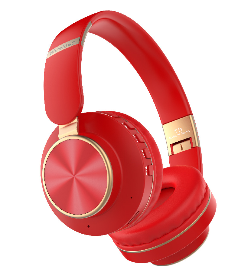 Gold Chrome Fashion Bluetooth Wireless Foldable Headphone Headset with Built in Mic (Red)